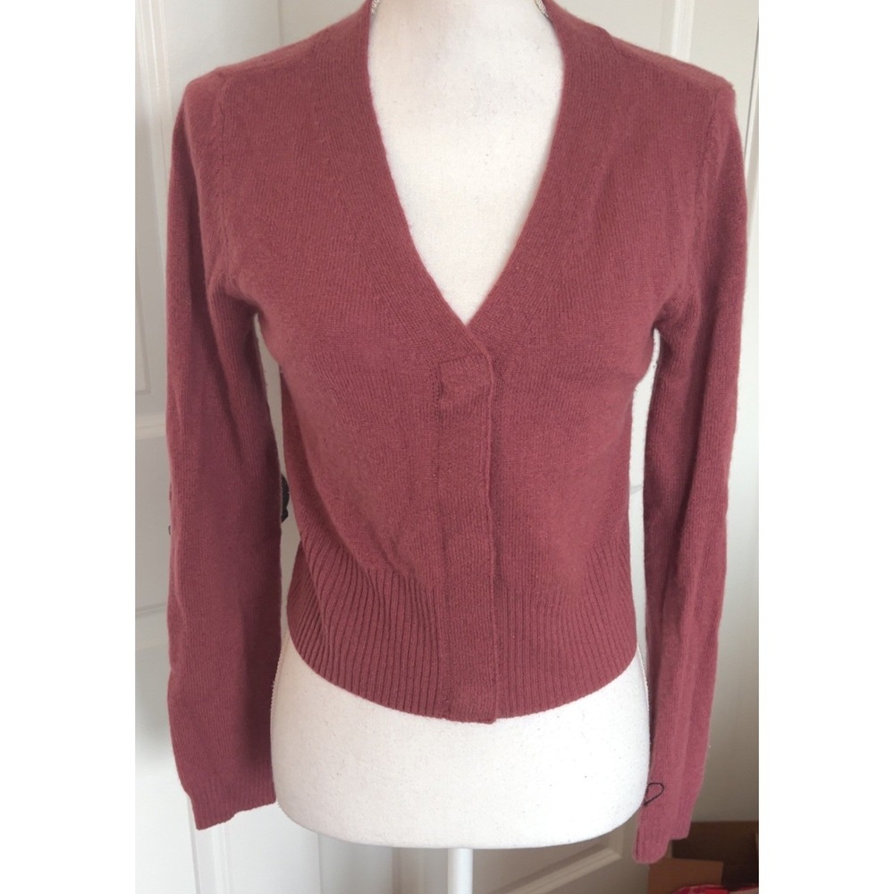525 America Cropped Mauve 100% Cashmere Cardigan Snap Button Closure | SZ: XS
